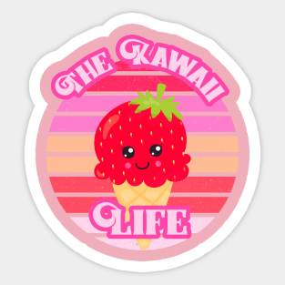 The Kawaii Life Strawberry Ice Cream: Cute Pink Retro Vintage Sunset Sticker